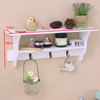 White Storage Floating Shelf 2 Tier Key Letter Tidy Rack & 3 Coat Hanging Hooks