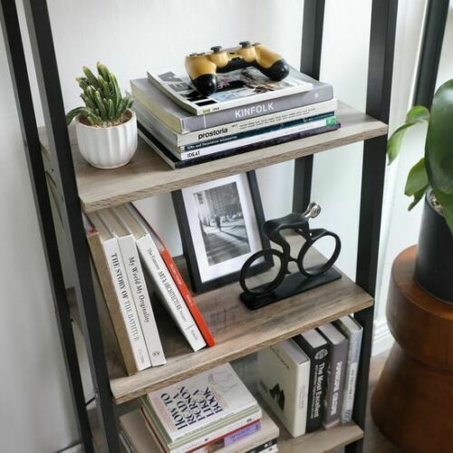Industrial Plant Stand Vintage Bookcase Ladder Shelving Grey Display Rack Metal