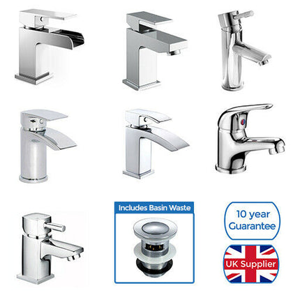 Neshome Cloakroom Modern Bathroom Basin Sink Mono Chrome Mixer Tap & Waste