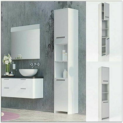 Bathroom Cabinet Shelf 2 Doors Tallboy Cupboard Tall Storage Unit White 185 CM