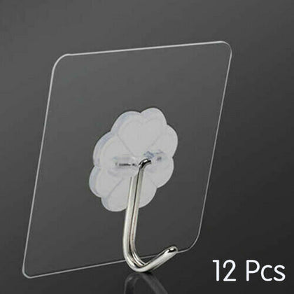 12x Strong Sticky Wall Hooks Anti-skid Hooks Traceless Transparent Living Room