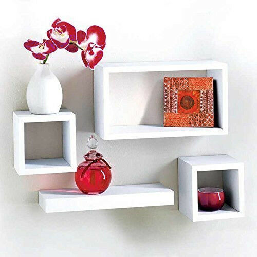 Set Of 4 Wooden Floating Cube Shelves Wall Hanging Storage Display Deco Shelving