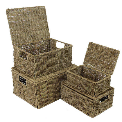 Seagrass Lidded Storage Basket Box Hamper - 4 sizes