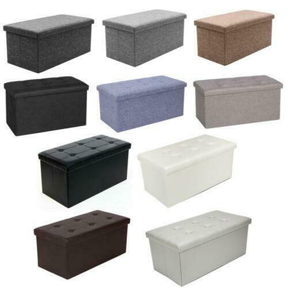 LARGE FAUX LEATHER FOLDING OTTOMAN POUFFE SEAT FOOT STOOL STORAGE BOX