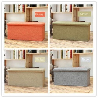 2 SEATER DOUBLE LARGE OTTOMAN FAUX LINEN FOLDING STORAGE TOY BOX POUFFE 4COLOURS