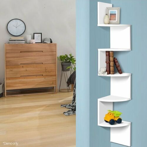 5 Tier Floating Wall Shelves Corner Shelf Storage Display Holder Bookcase Set
