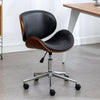 Modern PU Leather Swivel Desk Chair Home Office Seat Classic Wood Veneer Black