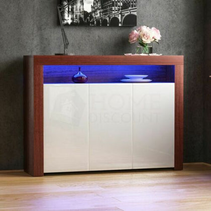 Nova LED Sideboard 3 Door Storage Cupboard High Gloss Cabinet Shelf Walnut White