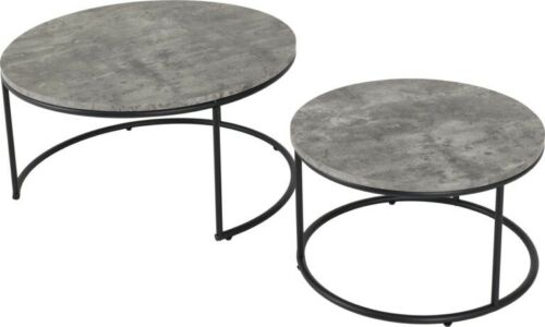 Athens Round Coffee Table Set Concrete Effect and Black