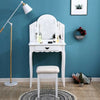 White Dressing Table, Oval Mirror & Stool Set (1 Drawer) Bedroom Makeup Desk