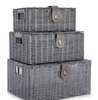 Grey Set of 3 Resin Wicker Woven Storage Baskets Hamper Box With Lid Lock