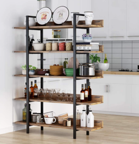 Large Industrial Bookcase Rustic Metal Display Cabinet Tall Vintage Shelf Unit