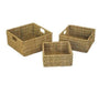 Set Of 3 Natural Nested Seagrass Wicker Square Desk Storage Baskets With Handle