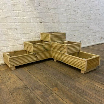Large 3 Tiered Corner Garden Level Steps Wooden Decking Patio Planter Trough