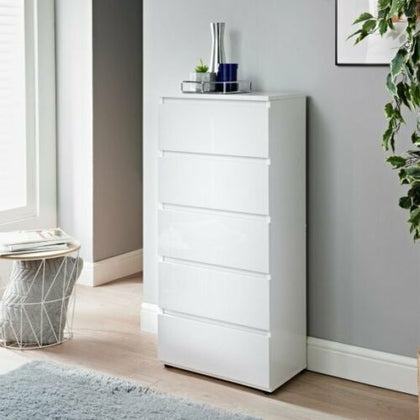 Norsk Gloss White 5 Chest of Drawer Bedroom Furniture