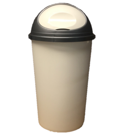 45 LITRE KITCHEN BIN / RUBBISH BIN BULLET CREAM WITH SILVER LID & CREAM FLAP
