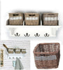 Wicker storage unit with goat hooks and 3 storage baskets wall mounted shelf