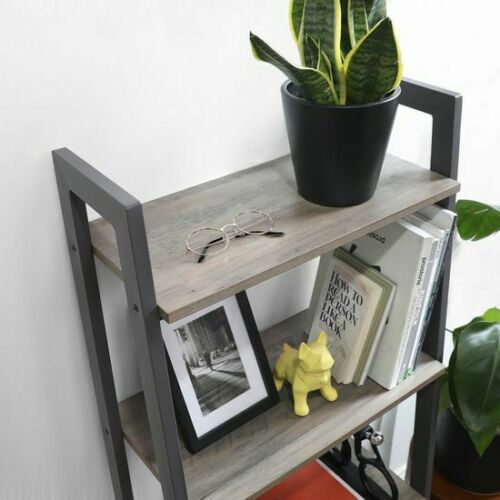 Industrial Plant Stand Vintage Bookcase Ladder Shelving Grey Display Rack Metal