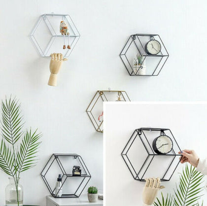 Hexagon Metal Wall Shelves Storage Display Shelf Home Office DIY Show UK