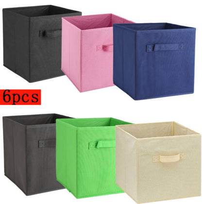 6 x Large Foldable Canvas Storage Box Collapsible Fabric Cubes Kids Home
