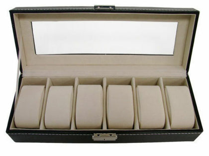 New 6 Grids Leather Watch Display Case Jewelry Collection Storage Holder Box UK