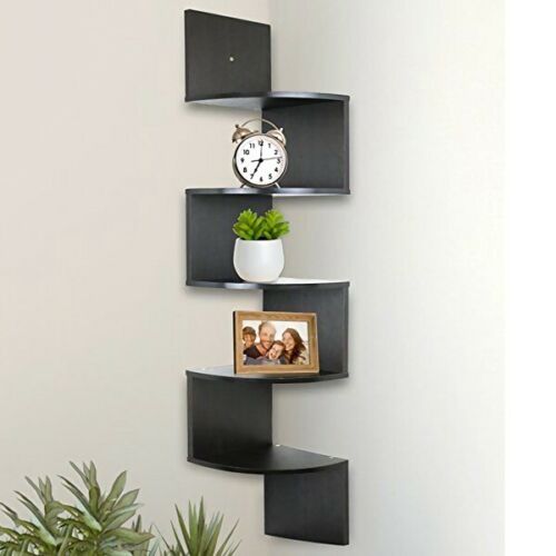 5 Tier Floating Wall Shelves Corner Shelf Storage Display Holder Bookcase Set