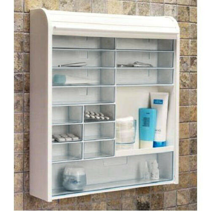 Modern TAMBOUR Shutter Wall Mounted BATHROOM CABINET Medicine Drawers White Unit