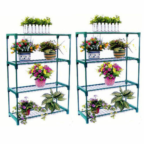 Double 4 Tier Steel Mini Garden Greenhouse Staging Shelving Shelf Plant Stand UK