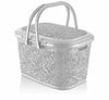 Large 28 Litre Plastic Basket Storage Box Hamper with Lid Carry Handle Container