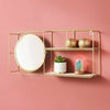 NEW Gold Metal Wire Multi Section Floating Wall Shelf With Mirror Home Decor