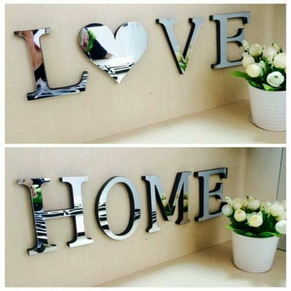 4 Letters Love Home Furniture Mirror Tiles Wall Sticker Self-Adhesive Art Decor