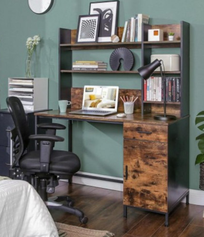 Large Computer Desk Vintage Industrial Shelves Rustic Metal Workstation Table