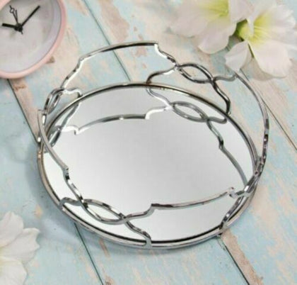 Silver Colour Gatsby Tray Mirror Candle Plate Homeware Home Décor 26cm