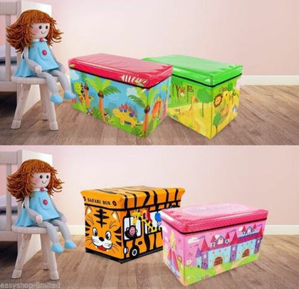 LARGE TOY BOX KIDS BOYS GIRLS STORAGE SEAT STOOL BOOKS CLOTHES CHEST CHILDREN