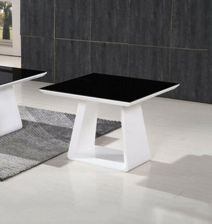 High Gloss Designer White Black Glass Modern Rectangle Coffee Side Lamp Table