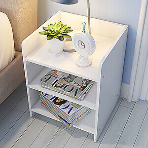 SINGLE / PAIR BEDSIDE NIGHT TABLE SMALL END TABLE STORAGE SHELF STAND UNIT 3TIER