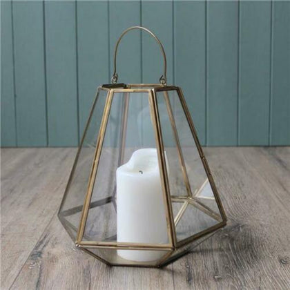 Geometric Design Lantern Glass Antique Brass Candle Holder Living