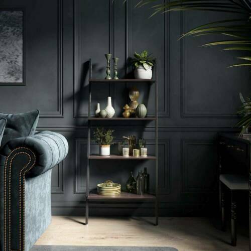 4 Shelves Wood Metal Ladder Shelf Bookshelf Display Shelving Leaning Wall Stand