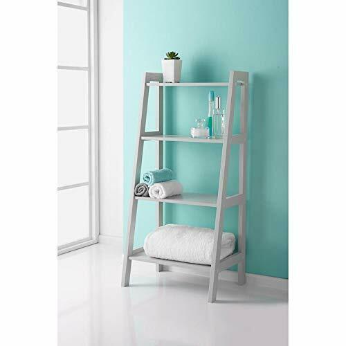 Saxony Wooden 4 Tier Ladder Shelf For Extra Storage Display Bathroom Unit -Grey
