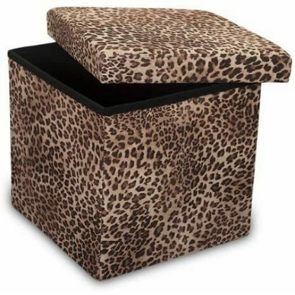 Leopard Print Ottoman Folding Storage Box with Lid - 2 Classic Sizes (S&L)