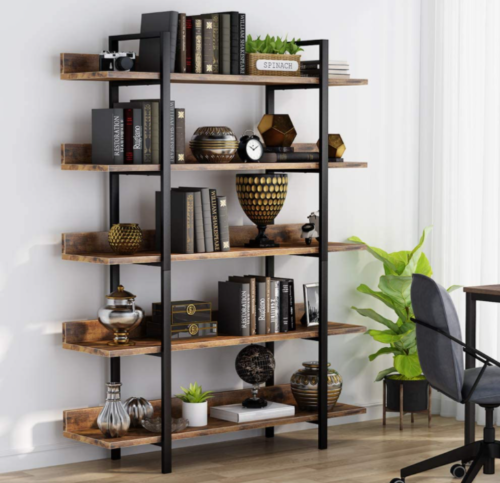 Large Industrial Bookcase Rustic Metal Display Cabinet Tall Vintage Shelf Unit