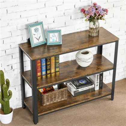 3 Tiers Console Table Industrial Hallway Table W/ Shelf Side Table Rustic Brown