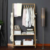 Bamboo Clothes Rail Garment Rack Hanging Stand Wardrobe Shoe Open Shelf w/ Wheel