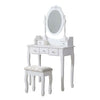 White Dressing Table, Oval Mirror & Stool Set (5 Drawer) Bedroom Makeup Desk