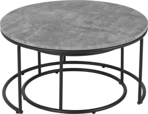 Athens Round Coffee Table Set Concrete Effect and Black