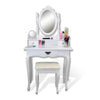 White Dressing Table, Oval Mirror & Stool Set (3 Drawer) Bedroom Makeup Desk