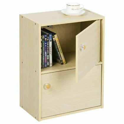 Furinno Pasir 2-Tier Bookcase w/2 Door/Round Handle Shelf Home Office Furniture