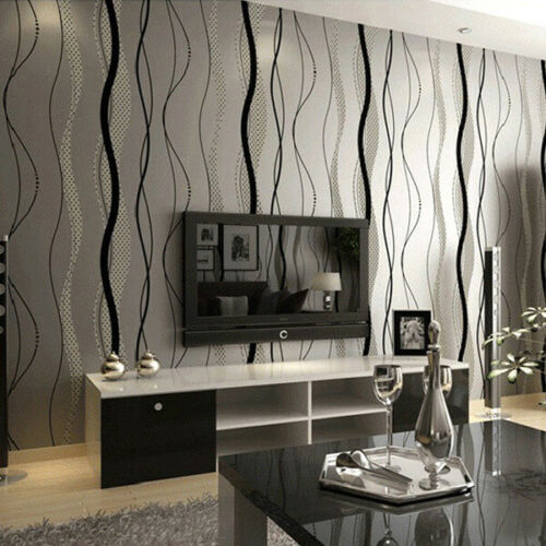 Livingandhome Modern 3D Curve Geometric Linear Waving Stripe Non Woven Wallpaper  Roll 10m | DIY at B&Q