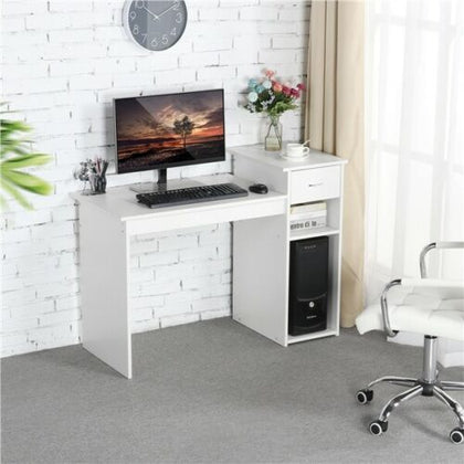White Wooden Computer Desk w/ Shelves and Drawer for Office Home PC Laptop Study