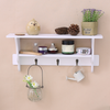 White Storage Floating Shelf 2 Tier Key Letter Tidy Rack & 3 Coat Hanging Hooks